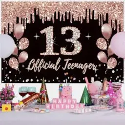 Produktbild: 13. Geburtstag Dekoration für Mädchen, Party Dekoration Schwarz und Roségold Stoffschild Hängeposter, 13. Geburtstag Hintergrund Banner Party Willkommensschild, Official Teenager