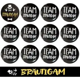 Produktbild: 13 Stück Bräutigam Schärpe Button Set, Bräutigam Buttons Anstecker Hochzeit Junggesellenabschied Accessoires Abzeichen für Spiele Party, Hochzeit, Engagement Feiern (Schwarz Gold)
