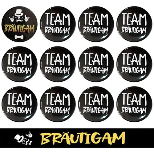 Produktbild: 13 Stück Bräutigam Schärpe Button Set, Bräutigam Buttons Anstecker Hochzeit Junggesellenabschied Accessoires Abzeichen für Spiele Party, Hochzeit, Engagement Feiern (Schwarz Gold)