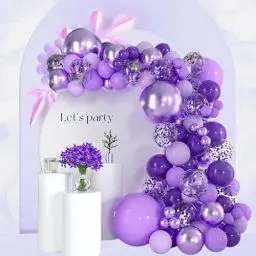 Produktbild: 130 Stück Luftballons Lila Girlande Set - 100% Reiner NATURLATEX - Latex Party Ballons - Metallic Ballons - Geburtstag Dekoration - Lila Luftballons