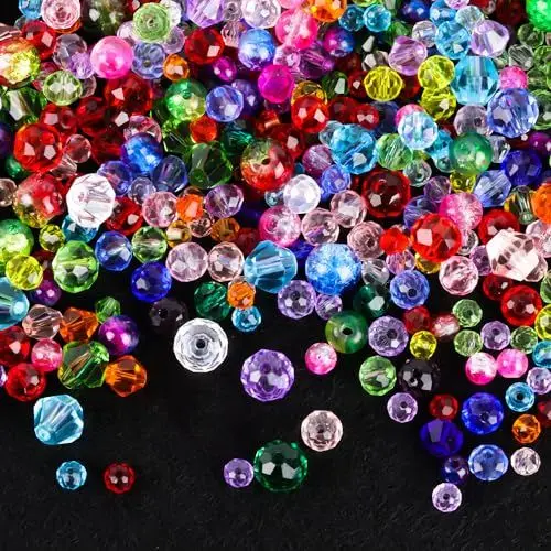 Produktbild: 1300 Stück Glasperlen Zum Auffädeln,8mm/6mm/4mm Bunte Facettierte Perlen Set mit Aufbewahrungsbox,Glitzerperlen für DIY Schmuckherstellung Armbänder Halskette Handwerk,12 Farben
