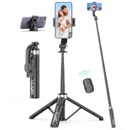 Produktbild: 130cm Stable Selfie Stick Stativ, Ausziehbares Handystativhalter mit Kabelloser Fernbedienung, Smartphone Stative aus Aluminium um 360° Drehbar für iPhone 15/14/13 Mini/12 Pro/Samsung Smartphones