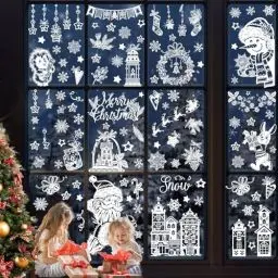 Produktbild: 9 Blätter Fensterbilder Weihnachten,Fensterbilder Weihnachten Selbstklebend,Winter Fenster Weihnachten deko,PVC Schneeflocken Fensterdeko, DIY Weihnachtsdeko Fenster für Weihnachten Dekoration Türen