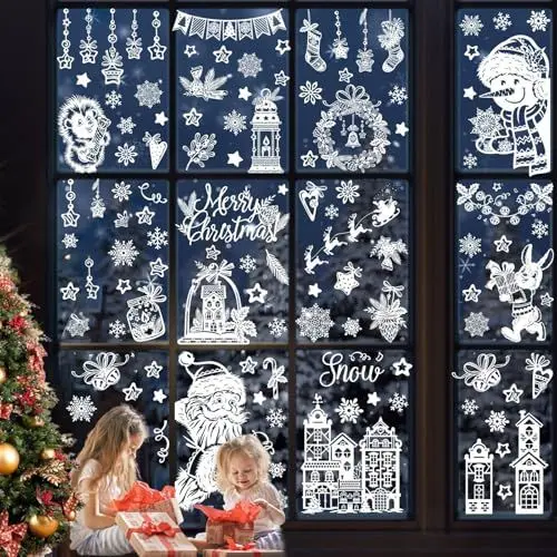 Produktbild: 9 Blätter Fensterbilder Weihnachten,Fensterbilder Weihnachten Selbstklebend,Winter Fenster Weihnachten deko,PVC Schneeflocken Fensterdeko, DIY Weihnachtsdeko Fenster für Weihnachten Dekoration Türen