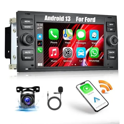 Produktbild: 1+32G Android 13 Autoradio mit Carplay Android Auto für Ford Fiesta Focus Mondeo Galaxy S-Max, Autoradio Bluetooth mit Navi 7 Zoll Bildschirm WiFi Freisprecheinrichtung FM Radio Rückfahrkamera