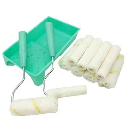 Produktbild: 13er Farbroller-Set, 10cm Mikrofaser-Farbroller-Bezüge, Mini-Wollmischung-Farbroller mit Ablage, kleines Farbroller-Pinsel-Set