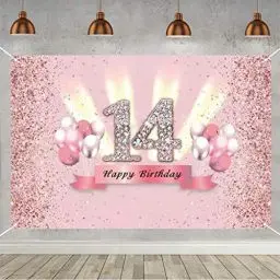 Produktbild: 14. Geburtstag Banner 14 Geburtstag Deko Rosegold Party Dekoration Mädchen, Stoff Schild Poster 14. Jahrestag Party Geburtstagsbanner Tischschmuck Plakat, Glitzern Rosa