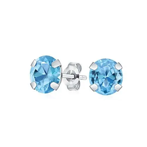 Produktbild: 1,4 Karat Runde Edelstein Swiss Blue Topaz Ohrstecker Für Frauen Echtes 14 Karat Weißgold 6Mm Dezember Geburtsstein