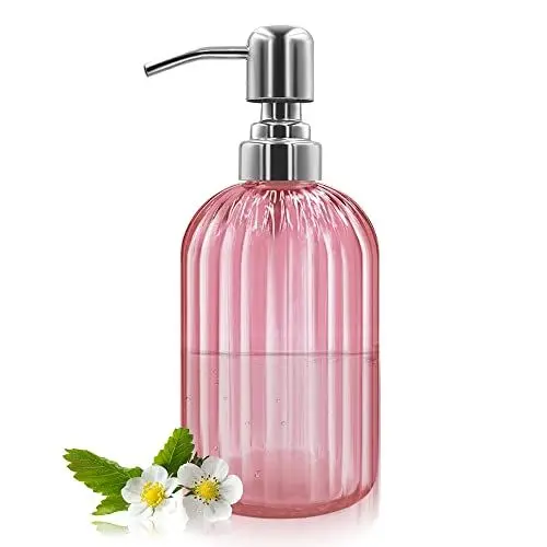 Produktbild: 14 Oz Glas Seifenspender mit 304 Rostfreier Edelstahl Pumpe, Nachfüllbarer Hand Flüssigseifenspender für Badezimmer, Küche, Arbeitsplatte, Waschküche (Rosa)