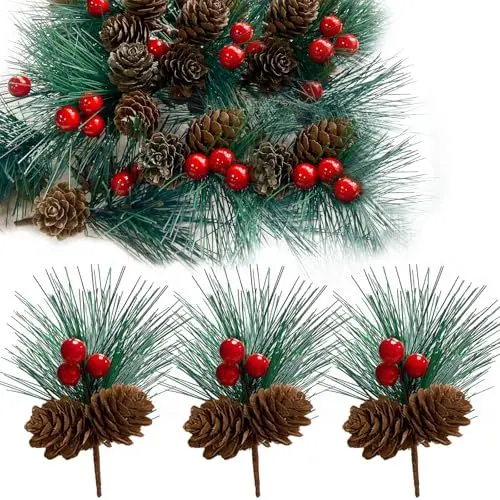 Produktbild: 14 Stück Tannenzweige Künstlich Beerenzweig,Tannenzapfen,Tisch Weihnachtsgesteck Deko,DIY Kranz,Geschenk-Deko,Adventskranz (Stil I)