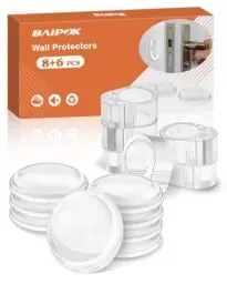 Produktbild: 14 Stück Türstopper Selbstklebend (Transparent), 8x Runden Türstopper Wand (Ø40mm) + 6x Ö Typ Türstopper Klinke(Ø 18mm), für Bad, Möbel, Glasflächen, Wandschutz
