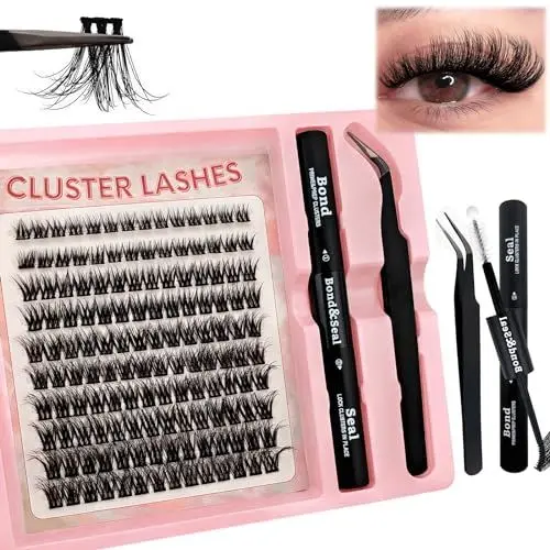 Produktbild: 140 Pcs DIY Wimpern Extensions Set 8-16mm Mixed Flauschiges Wimpern Einzeln Individuelle Falsche Wimpern Cluster mit Wimpernkleber und Pinzette für Anfänger Wiederverwendbar Wimpernbüschel (14Z)