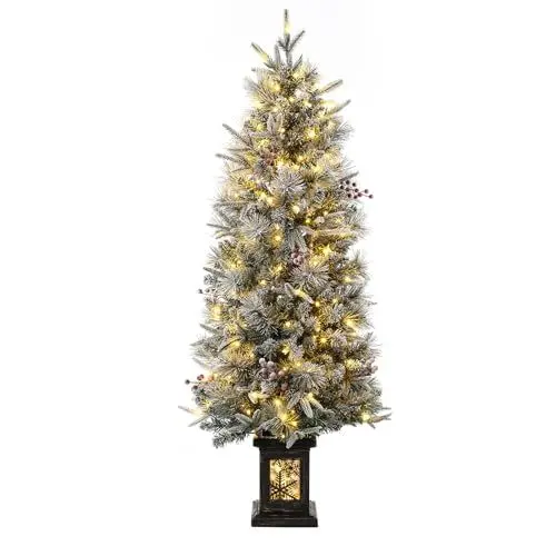 Produktbild: 140cm Weihnachtsbaum Künstlich mit 200 Warmweißer LEDs - Künstlicher Weihnachtsbaum mit 8 Einstellbare Modi und Europäischer Stecker, 4.5ft Tannenbaum Künstlich PVC mit Beckensockel