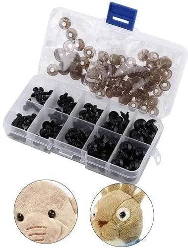Produktbild: 142 Stück Sicherheitsaugen Set Puppenaugen Kunststoff Knopfaugen mit Unterlegscheiben für Amigurumi Puppe Marionette Plüschtier Teddyaugen kuscheltiere