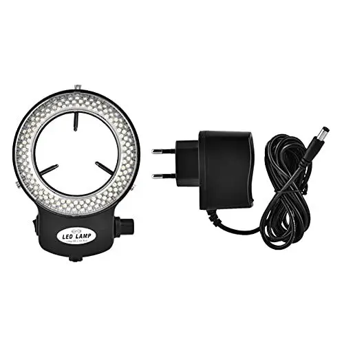 Produktbild: 144 LED-Ringlichtquelle Mikroskope Stereomikroskope Helligkeitsverstellbare Ringlampe für Mikroskopkamera Industriezubehör mit Netzteil(Black-EU-Stecker)
