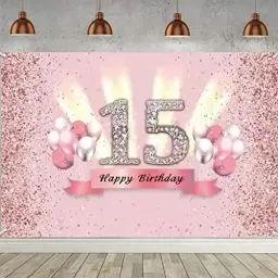Produktbild: 15. Geburtstag Deko für Mädchen, 15 Geburtstag Banner Hintergrund, 15. Geburtstagsparty Stoff Schild Poster, 15 Geburtstagsbanner Wand / Tisch Dekoration Plakat, Glitzern Rosa