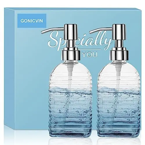 Produktbild: 15 Oz Glas seifenspender, Nachfüllbarer Glas Handseifenspender, Schalenseifenspender mit Pumpe, Lotion-Flüssigseifenspender für Badezimmer, Küchenspüle (2 Packungen)