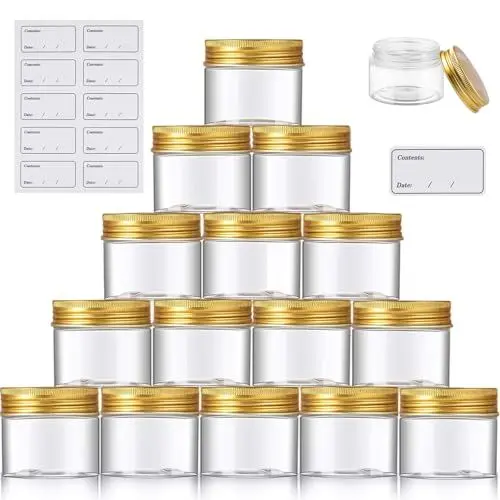 Produktbild: 15 Stück Cremedosen zum Befüllen, Salbendosen 60ml, Goldfarbene Tiegel für Creme, Reise Probenbehälter, Leere Cremedosen zur Aufbewahrung von Cremes, Salben, ätherischen Ölen und Heimwerkerprodukten