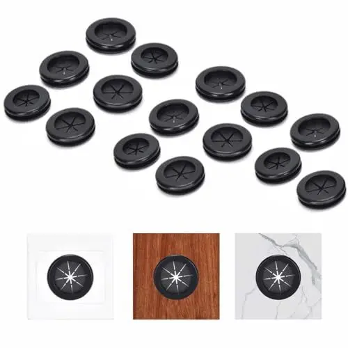 Produktbild: 15 Stück Flexible Kabeldurchführung Schreibtisch Doppelseitige Kabeldose 40mm Gummi Kabeldurchlass Tisch Kabelmanagement für Büro Arbeitsplatz Drahtschutz (Schwarz)