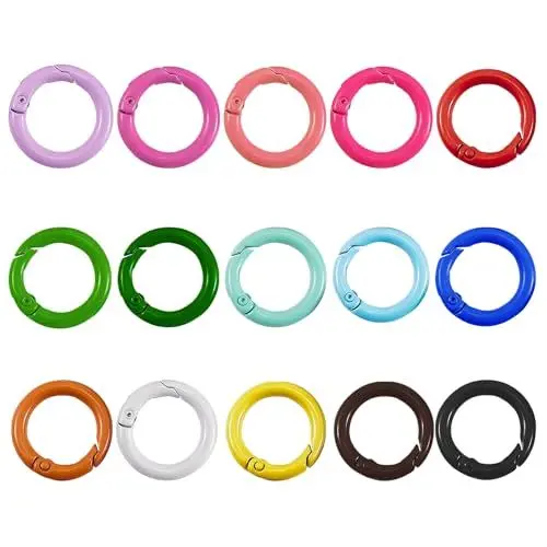 Produktbild: 15 Stück Karabinerhaken Rund Bunt Karabiner Schlüsselanhänger, Schlüsselring Klein Farbe Kleine O Ring für DIY Schlüssel Taschenzubehör (15 Farben, 26mm)