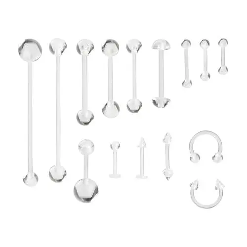 Produktbild: 15 Stück Klare Piercing Retainer aus Kunststoff für Nase Zunge Brustwarze Nippel Bauch Lippen Labret Septum Hoops Ohr Knorpel, Plastik Piercing Platzhalter Schmuck für OP