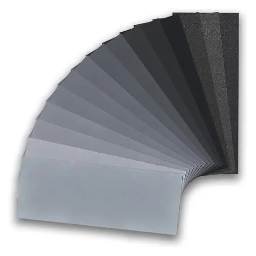 Produktbild: 15 Stück Körnung 80 bis 3000 Nass und Trocken Sandpapier Schleifpapier Set, Schmirgelpapier zum Polieren und Schleifen für Auto, Holzmöbel, Stein, Lack, Metall, Glas - 22,9 x 9,9 cm