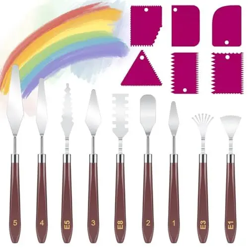 Produktbild: 15 Stück Palettenmesser, 9 Stück Edelstahl Palette Messer, 6 Stück Abstreifmesser Malwerkzeug, Spachtel Set, Spachtel Acrylmalerei, zum Ölgemälde, Felsmalerei, Aquarell