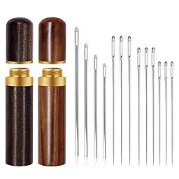 Produktbild: 15 Stücke Leder Nadeln Set, 4 Größen Leder Nähen Nadeln, Hand Nähen Nadeln mit Große Augen Nadeln und 2 Holz Aufbewhrungsflasche für Leder Hand Nähen Handwerk