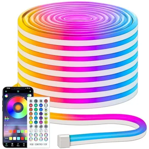 Produktbild: 15 m RGB Neon LED Strip, flexible mehrfarbige Neon LED Streifen, Steuerung mit App/Fernbedienung, IP67 LED Neon Rope Light für Gaming Schlafzimmer Innen und Außendekoration