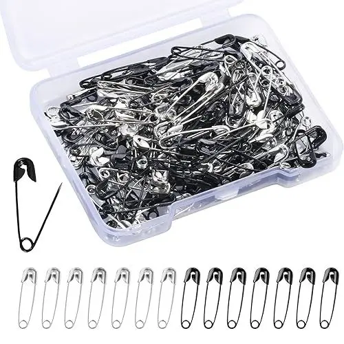 Produktbild: Peysaitr 150 Stück Sicherheitsnadeln, 19mm Große Sicherheit Pins, Silber und Schwarz, Vernickelter Stahl, Klassisch, Modern, Kompakt