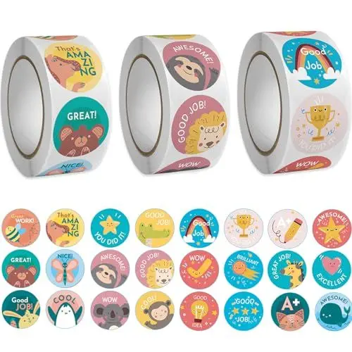 Produktbild: 1500 Stück Motivationsaufkleber für Kinder 3 Rolle Belohnungssticker Tieraufkleber Runde Belohnungs Selbstklebende Sticker Geeignet für Lehrer Oder Eltern Als Belohnung für Schüler und Kinder