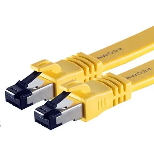 Produktbild: 1,5m - Cat8.1 High End Patchkabel flach gelb - 1 Stück 40 Gigabit Netzwerkkabel Ethernet LAN Kabel 40000 Mbits 2000 Mhz Patchkabel Cat8 Kabel LSZH UFTP PIMF Rj45 Stecker - 1 x 1,5 Meter