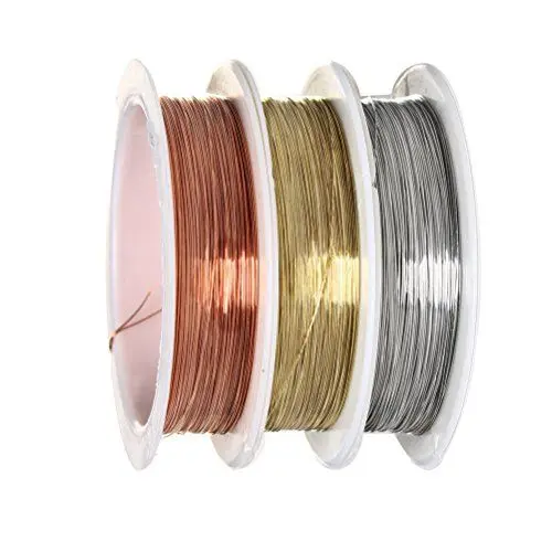 Produktbild: 45m Schmuckdraht, 0.3 mm Basteldraht Draht Zum Basteln Kupferdraht Perlendraht 3 Rollen zur Schmuckherstellung Blumengestecke (Gold, Silber, Bronzefarben)