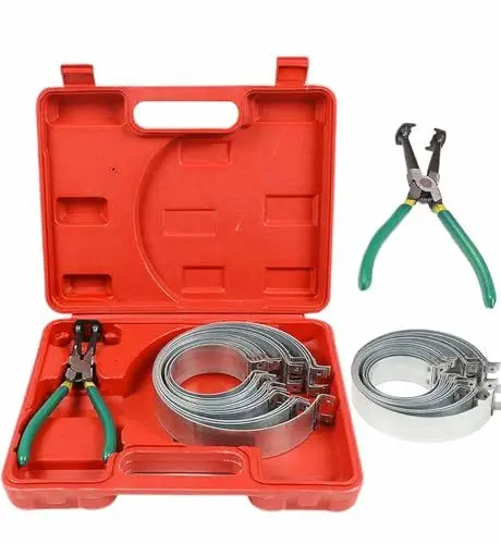 Produktbild: 15-tlg Kolbenring Spannband Satz KFZ - MOTOCOCHE Auto Kolbenring-Kompressor-Set mit Zange und 14 Bändern (62-145mm) für die Reparatur Autos LKW-Motor