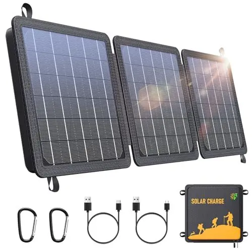 Produktbild: WASTDE Solarpanel Faltbar, 15W Tragbares Solar Ladegerät USB-C/USB/Ausgang für Handy Tablets, 24% Hoher Umwandlungswirkungsgrad IPX4 Wasserdicht für Camping Outdoor Aktivitäten