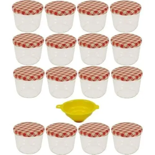 Produktbild: 16 #23365# Marmeladengläser/Einmachgläser 230ml inkl. einem Einfüll-Trichter