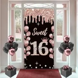 Produktbild: 16. Geburtstag Dekorationen für Mädchen, Happy 16 Years Old Stoff Schild Poster Rosegold Hintergrund Tür Banner, 16. Geburtstag Party Supplies Foto Hintergrund Willkommensschild, 180 cm x 90 cm
