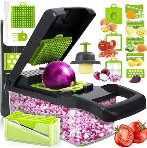 Produktbild: 16 In 1 Gemüseschneider, Gemüse Schneider, Mandoline Gemüsehobel, Würfelschneider mit 7 Austauschbare Klingen Vegetable Chopper Dicer für Hobeln Von Obst Gemüse, Karotte, Kartoffel, Knoblauch