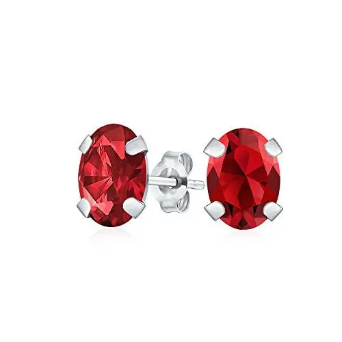 Produktbild: 1,6 Karat Ovale Granat Rot Edelstein Ohrstecker Für Frauen Aus Echtem 14 Karat Weißgold Januar Geburtsstein