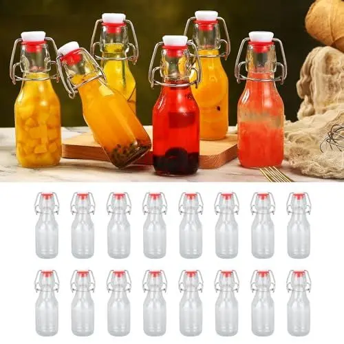Produktbild: 16 Stück Bügelverschluss-Flaschen, 100 Ml 3,38 Oz Flip-Top-Glasflaschen, Transparente Bügelverschluss-Glasflaschen mit Luftdichten Deckeln, Brauflasche für die Gärung von Bier, Getränken, Soda, Ölen