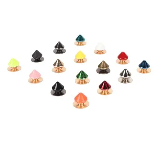 Produktbild: 16 Stück Bunte Kegelspikes, Kegelnieten aus Zinklegierung, Schraubnieten, DIY-Lederhandwerk, Metall-Punk-Nieten, Nietenspikes für DIY-Lederhandwerk, Bekleidungszubehör