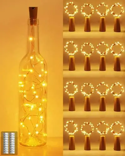 Produktbild: kolpop 16 Stück Flaschenlicht Batterie, Flaschenlichterkette 2M 20LED Glas Korken Licht Lichterkette für Flasche für außen/innen Deko für Party, Hochzeit, Weihnachten - Warmweiß