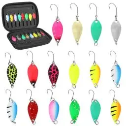 Produktbild: 16 Stück Forellen Spoon Set, Spinner Blinker Set mit Aufbewahrungsbox, Spoons Forelle mit Blinke, Forellenköder Set Inkl 2.5g/3.5g/5g, Kunstköder Blinker Angeln für Forelle Barsch Hecht Zander