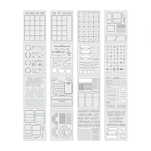 Produktbild: 16 Stück Journal Zeichnung Schablone,Multi Stil Schablonen Malen Waschbar Schablonen Set für Journal Scrapbooking Fotoalbum Gästebuch