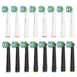 Produktbild: 16 Stück Aufsteckbürsten Kompatibel mit Oral B Aufsteckbürsten, Professionelle Ersatzköpfe passend für Oral B Elektrische Zahnbürsten, 8er Weiß und 8er Schwarz.
