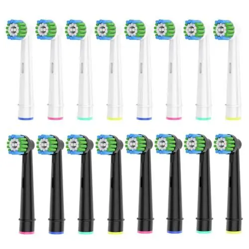Produktbild: 16 Stück Aufsteckbürsten Kompatibel mit Oral B Aufsteckbürsten, Professionelle Ersatzköpfe passend für Oral B Elektrische Zahnbürsten, 8er Weiß und 8er Schwarz.