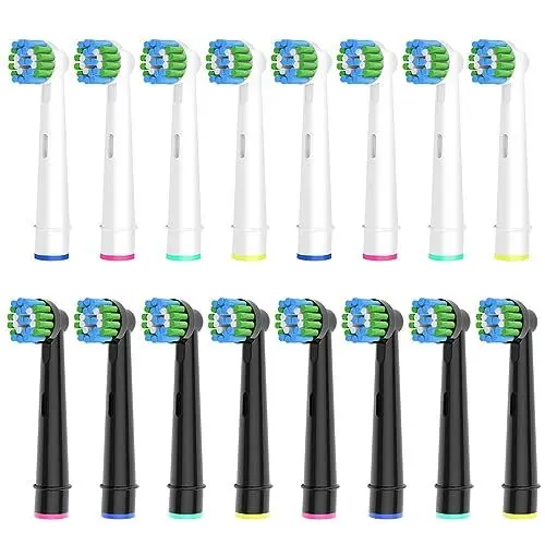 Produktbild: 16 Stück Precision Aufsteckbürsten Kompatibel mit Oral B Elektrische Zahnbürsten, 8er Weiß und 8er Schwarz. Tiefe und Precision Reinigung.