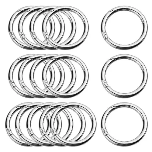 Produktbild: 16 Stück Runde Karabinerhaken, 40mm Zinklegierung Rund Karabiner Ring Groß Federspaltringe Schlüsselring O-Ring für Schlüsselanhänger Tasche Geldbörse DIY Handwerk, Silber