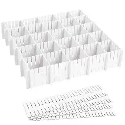 Produktbild: 16 Stück Schubladenteiler, Schubladeneinteiler, 32cm Schubladentrenner Verstellbare Schubladen Organisers Weiß Trennwände, Schubladeneinsatz für Unterwäsche, Socken, Kosmetik, Schlafzimmer, Büro