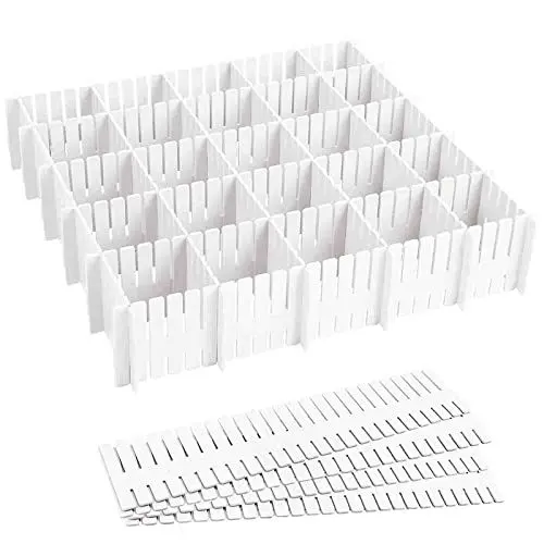Produktbild: 16 Stück Schubladenteiler, Schubladeneinteiler, 32cm Schubladentrenner Verstellbare Schubladen Organisers Weiß Trennwände, Schubladeneinsatz für Unterwäsche, Socken, Kosmetik, Schlafzimmer, Büro